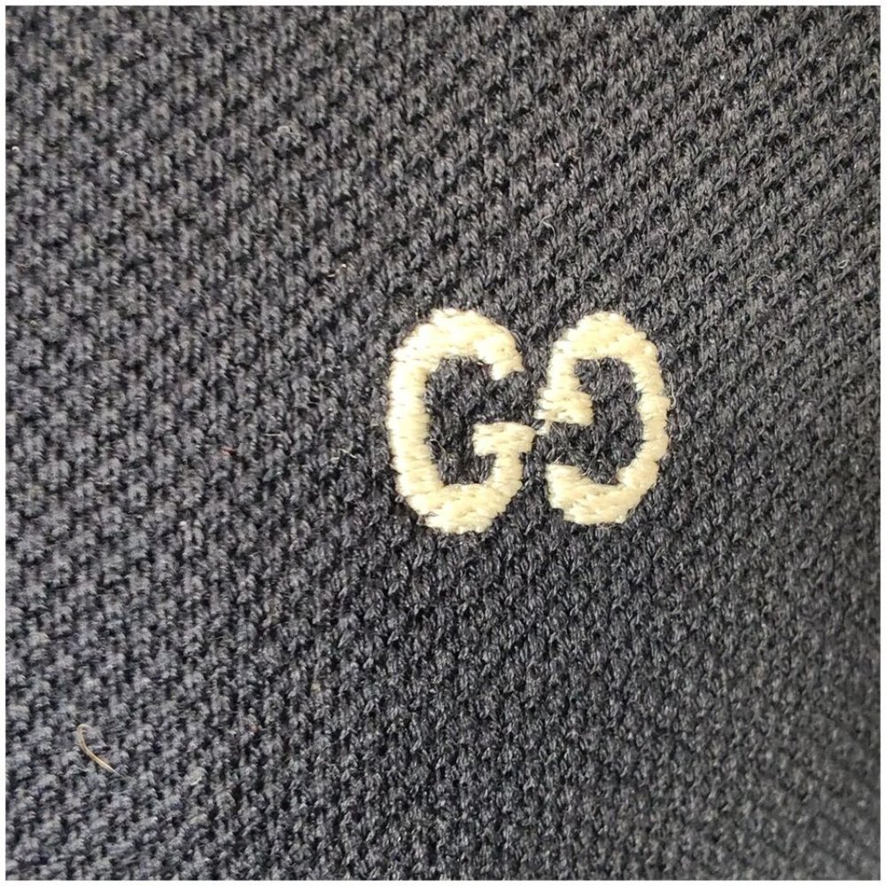 Gucci Polo Shirt Blue Men's Large Embroidered Logo Monogram Star Bee Heart - Picture 3 of 5
